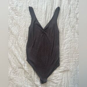American Eagle- dark gray ribbed body suit, size large, soft and sexy plunge